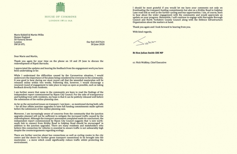 Julian Smith MP letter to Homes England