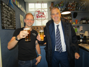 Julian meeting Adam Davies at The Beer Engine, Skipton